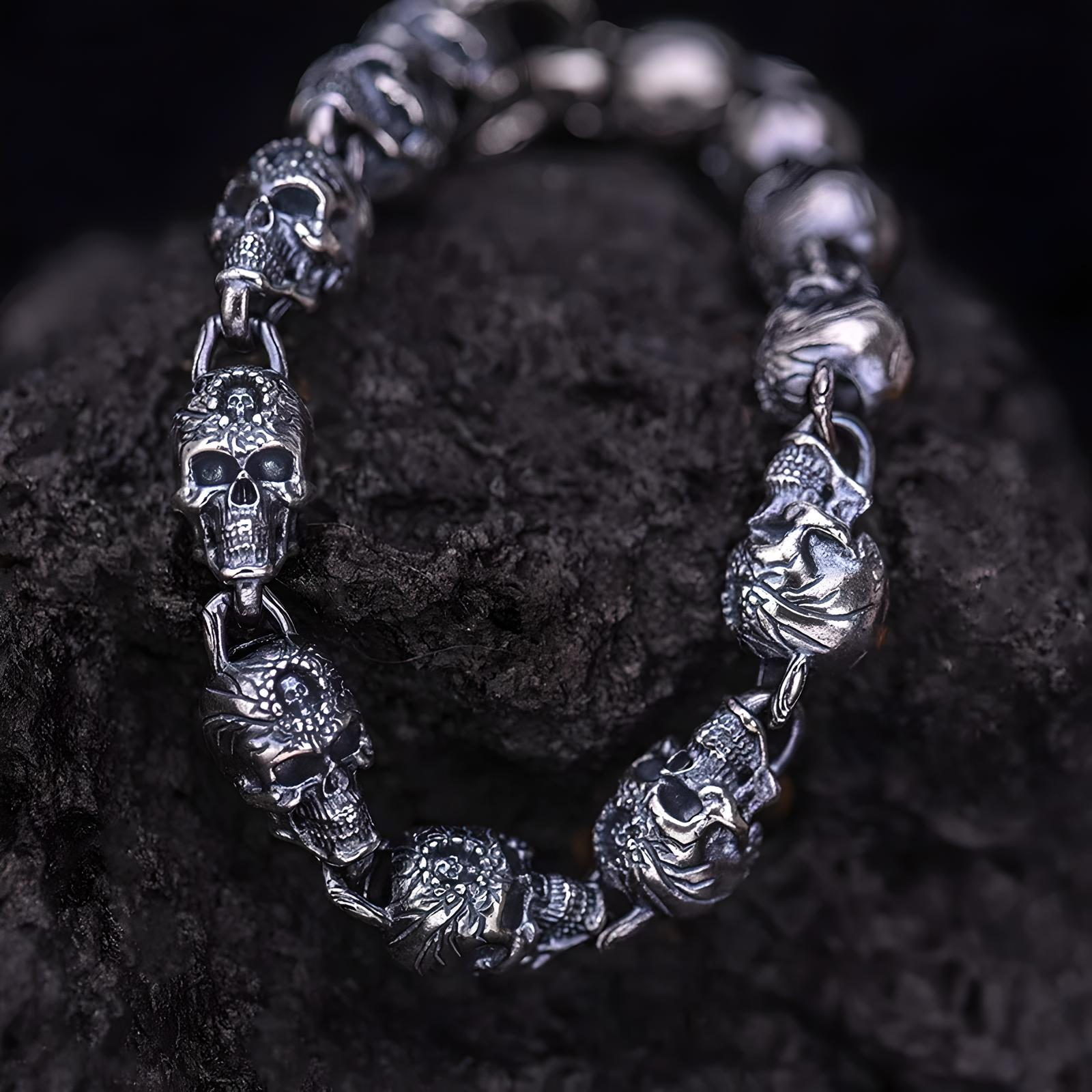 Handcrafter Pirate Bracelet "Haros's Skulls of Chaos" - Sterling Silver