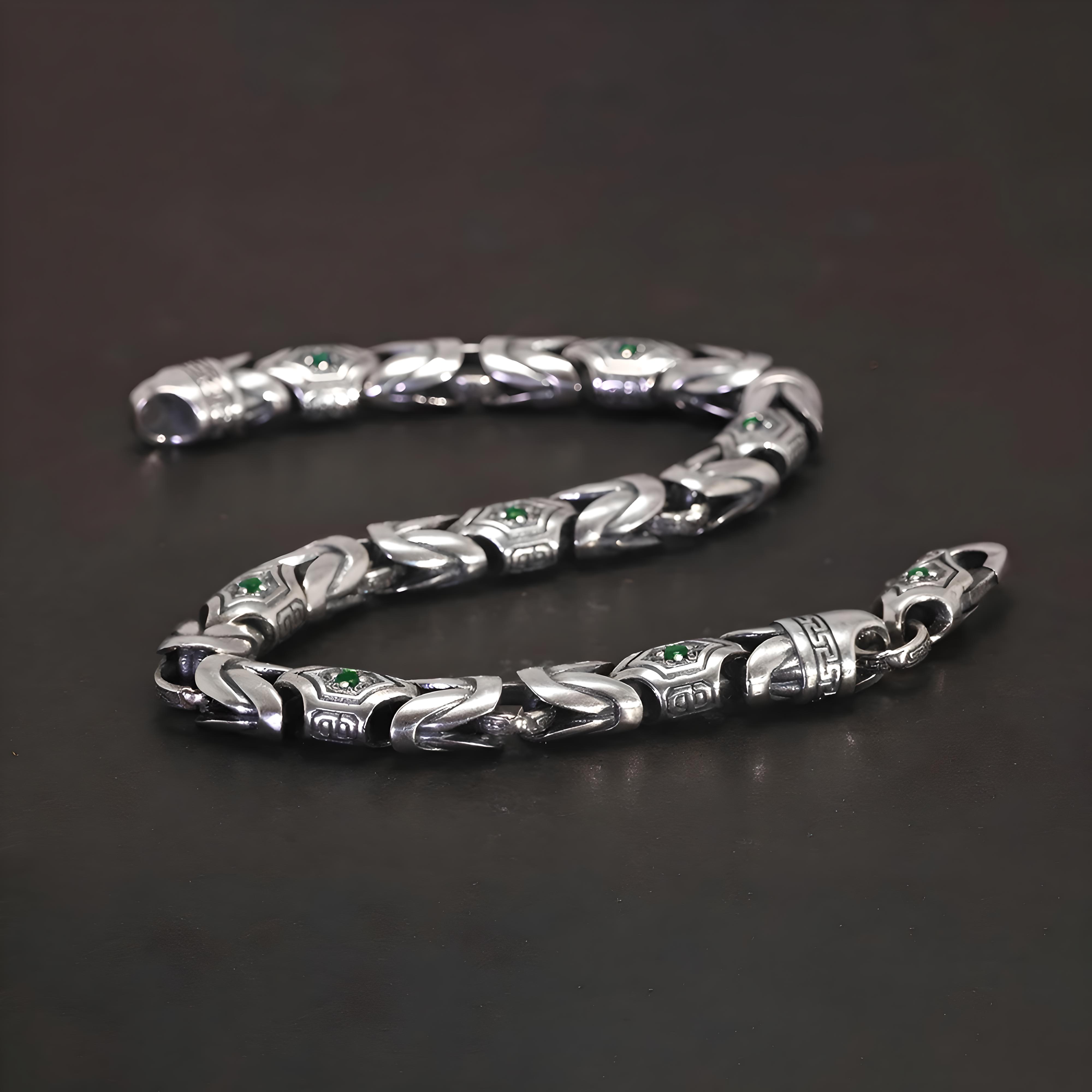 Handcrafted Pirate Bracelet "Mystic Gem Braid" - Sterling Silver