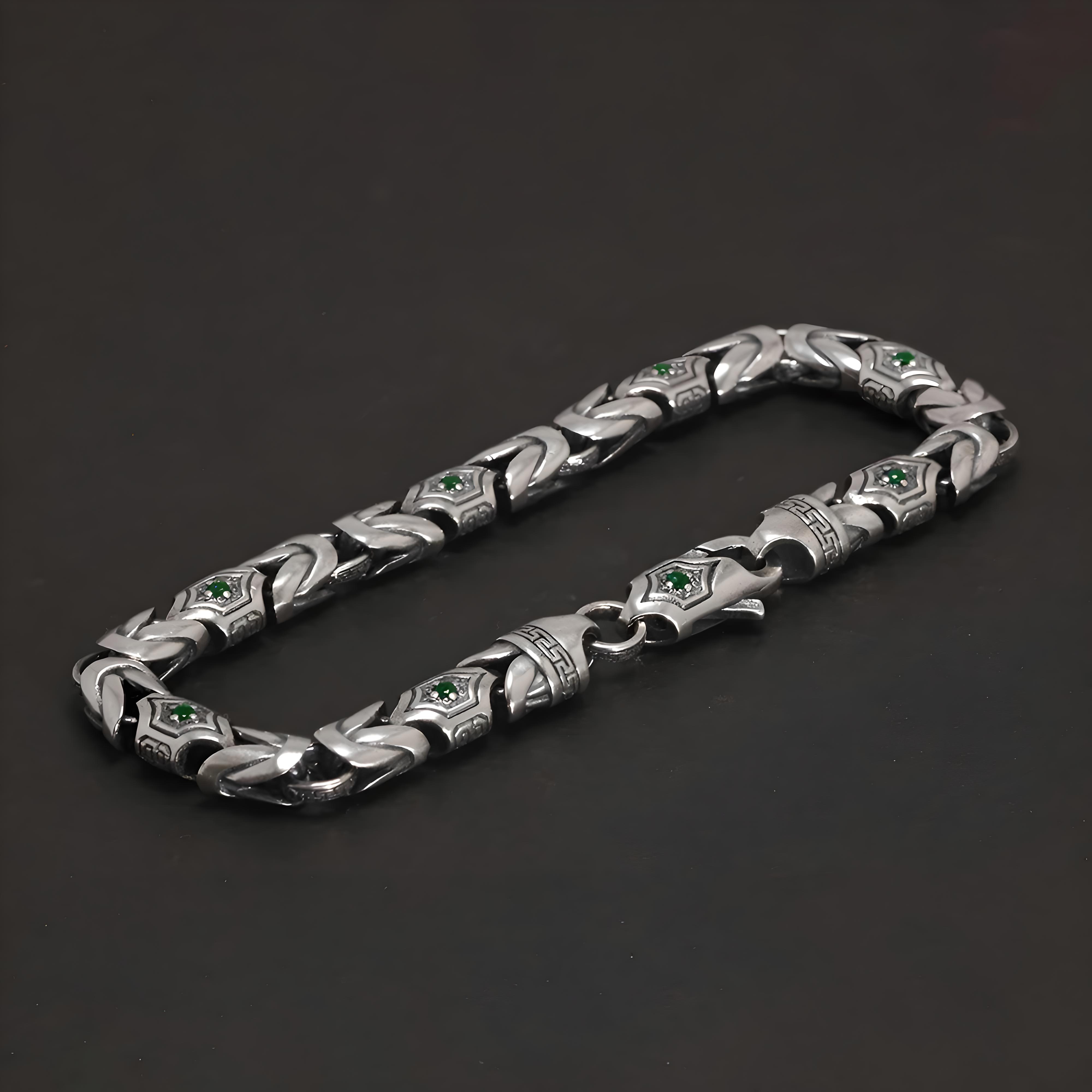 Handcrafted Pirate Bracelet "Mystic Gem Braid" - Sterling Silver