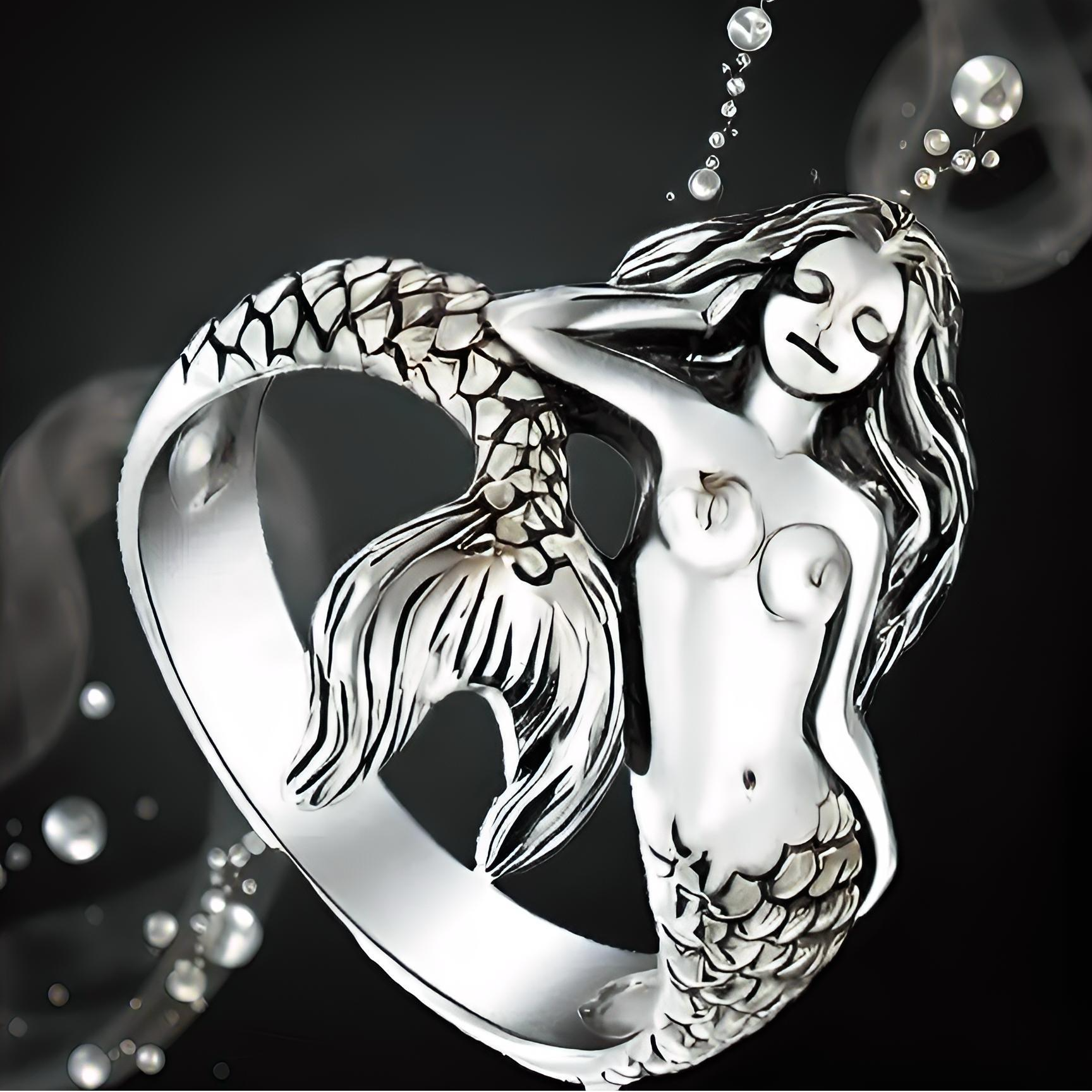 Handcrafted Pirate Ring "mermaid retro carved"- Stainless Steel