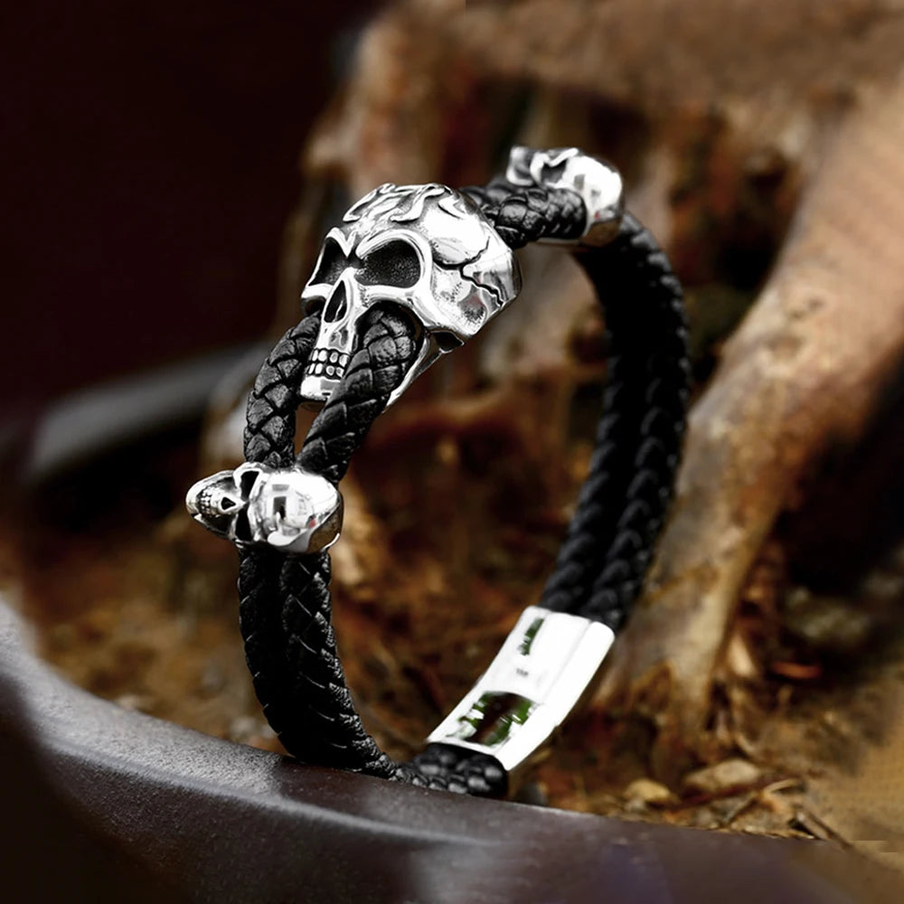 Handcrafted Pirate Bracelet "Pirate's Pride" - Black Leather